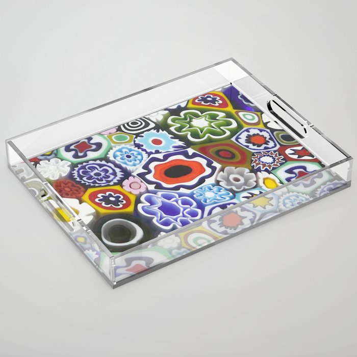 Millefiori Murano Italian Glass Print Acrylic Tray Gallery Image 1
