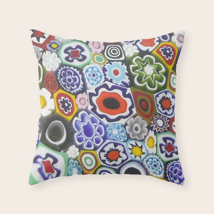 Millefiori Murano Italian Glass Print Throw Pillow Gallery Image 1
