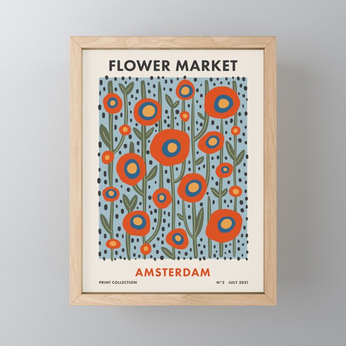 Flower Market Amsterdam, Modern Retro Flower Print Mini Art Print Gallery Image 1