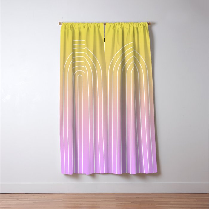 Ombre Arch IV Pink Yellow Sunrise Gradient Modern Geometric Lines Window Curtain Gallery Image 3