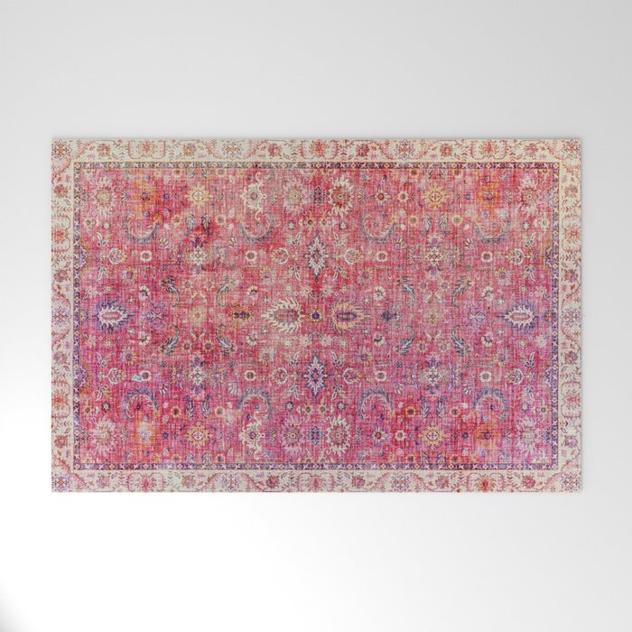 Pink Vintage Antique Oriental Traditional Moroccan Original Artwork Welcome Mat Gallery Image 1