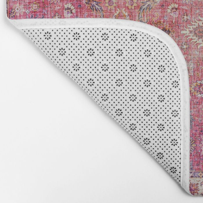 Pink Vintage Antique Oriental Traditional Moroccan Original Artwork Bath Mat Gallery Image 2