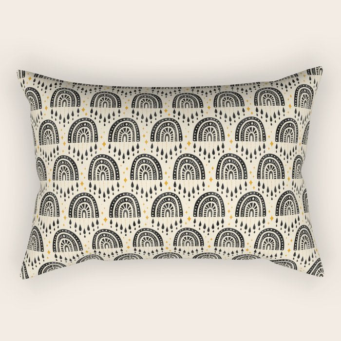 Little Rainbows - black, marigold, and cream Rectangular Pillow Gallery Image 2