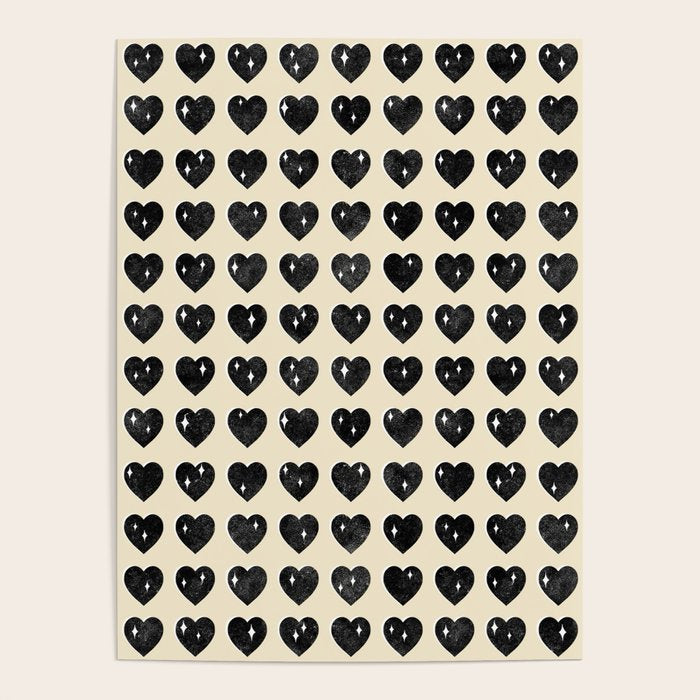 Love Hearts - black and cream Poster Gallery Image 1