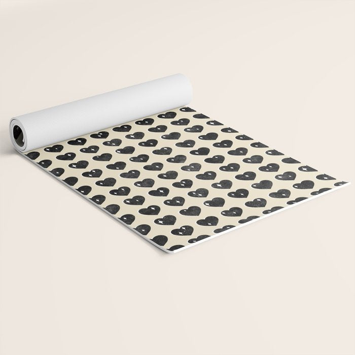 Love Hearts - black and cream Yoga Mat Gallery Image 2