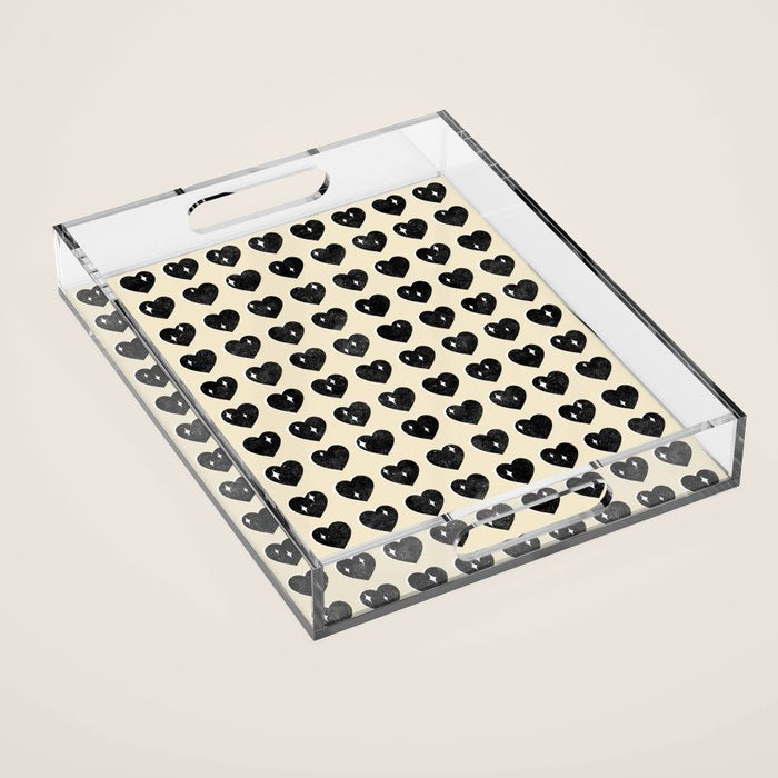 Love Hearts - black and cream Acrylic Tray Gallery Image 1