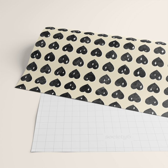 Love Hearts - black and cream Wrapping Paper Gallery Image 2