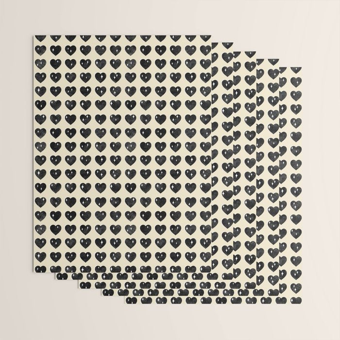 Love Hearts - black and cream Wrapping Paper Gallery Image 3
