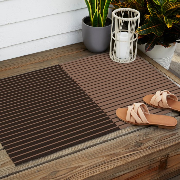Color Block Lines XLI Dark Mocha Outdoor Rug Gallery Image 2