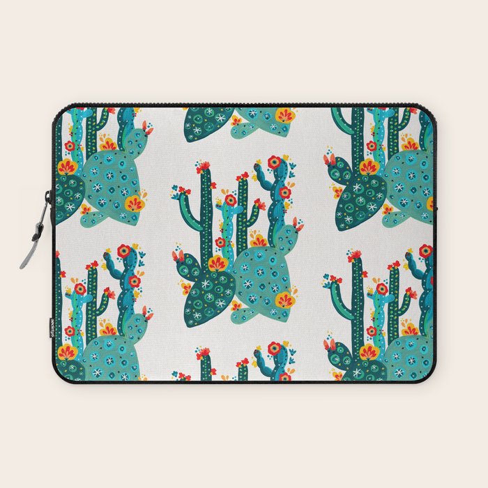 Cactus Garden Acrylic - Teal Laptop Sleeve Gallery Image 1