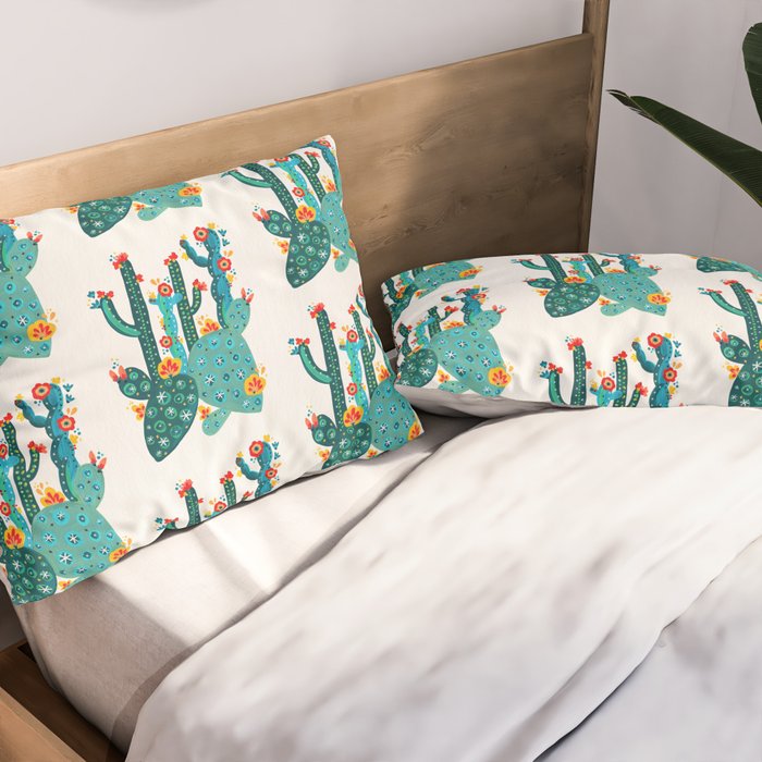 Cactus Garden Acrylic - Teal Pillow Sham Gallery Image 2