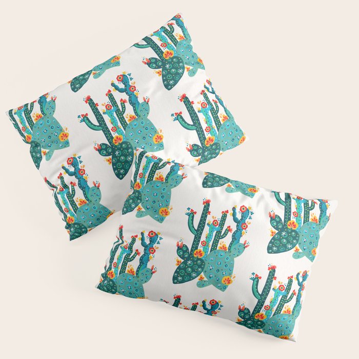 Cactus Garden Acrylic - Teal Pillow Sham Gallery Image 3
