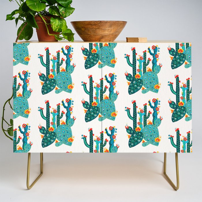 Cactus Garden Acrylic - Teal Credenza Gallery Image 1