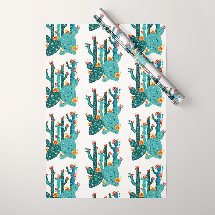 Cactus Garden Acrylic - Teal Wrapping Paper Gallery Image 1