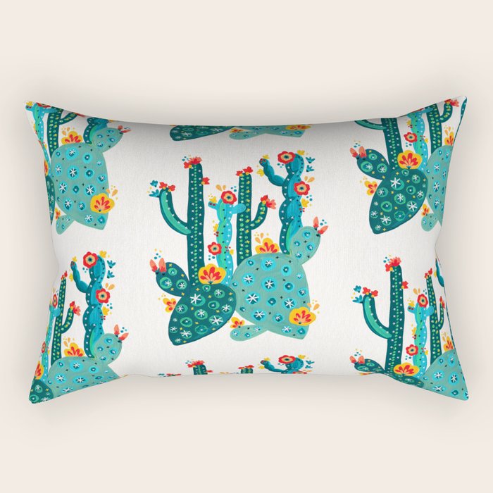 Cactus Garden Acrylic - Teal Rectangular Pillow Gallery Image 2