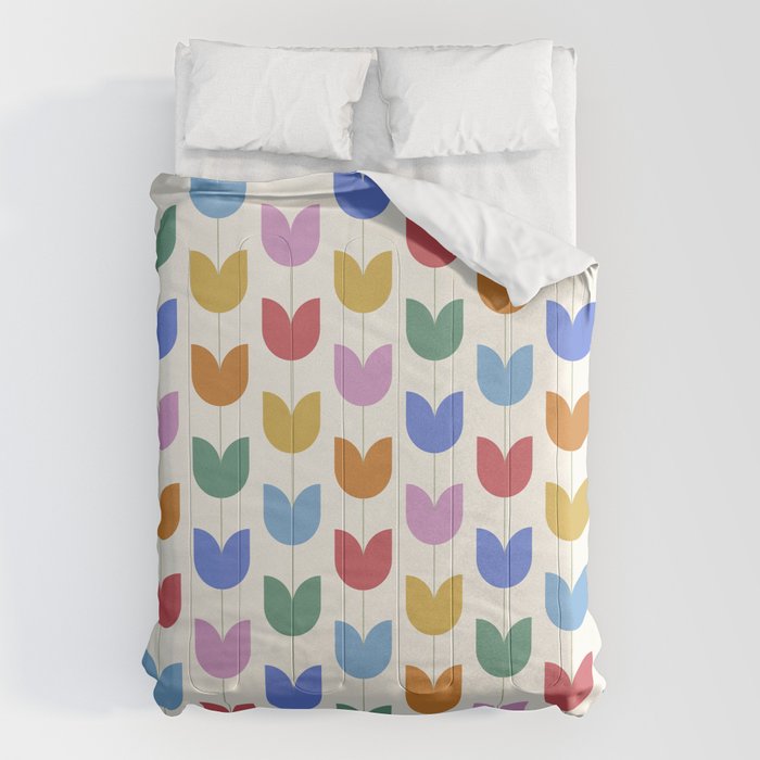 Spring Tulips IX Bright Rainbow Mid Century Flowers Comforter Gallery Image 1