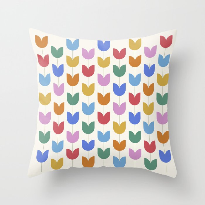Spring Tulips IX Bright Rainbow Mid Century Flowers Throw Pillow Gallery Image 1