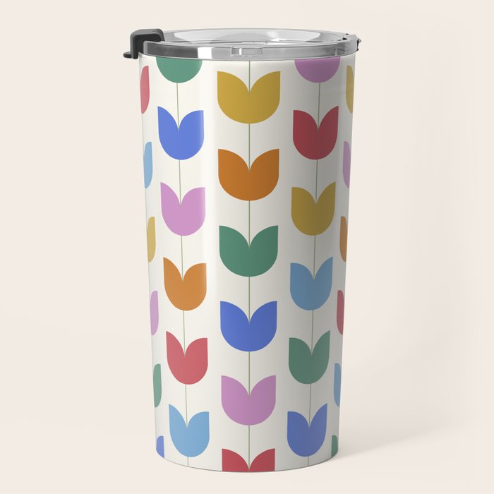 Spring Tulips IX Bright Rainbow Mid Century Flowers Travel Mug Gallery Image 3