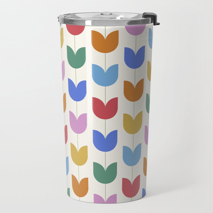 Spring Tulips IX Bright Rainbow Mid Century Flowers Travel Mug Gallery Image 2