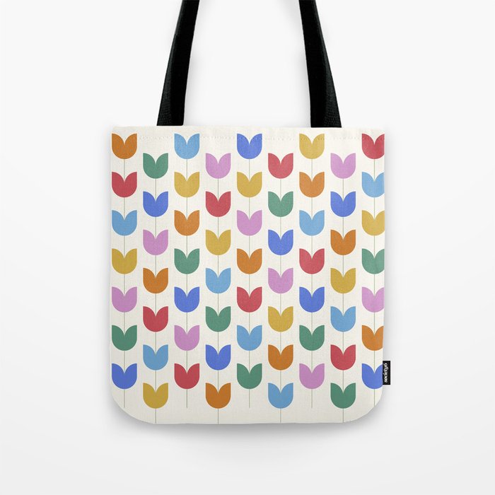 Spring Tulips IX Bright Rainbow Mid Century Flowers Tote Bag Gallery Image 1