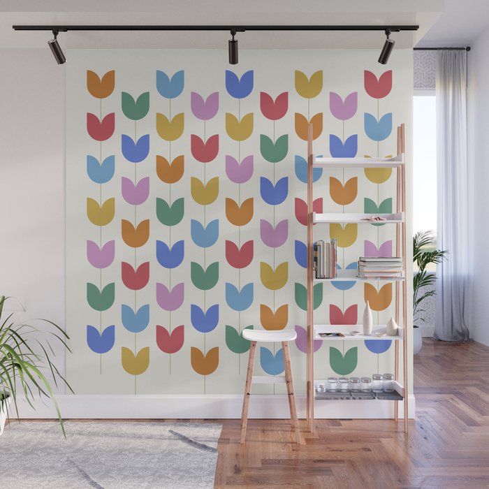 Spring Tulips IX Bright Rainbow Mid Century Flowers Wall Mural Gallery Image 1