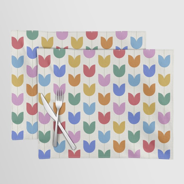 Spring Tulips IX Bright Rainbow Mid Century Flowers Placemat Gallery Image 1