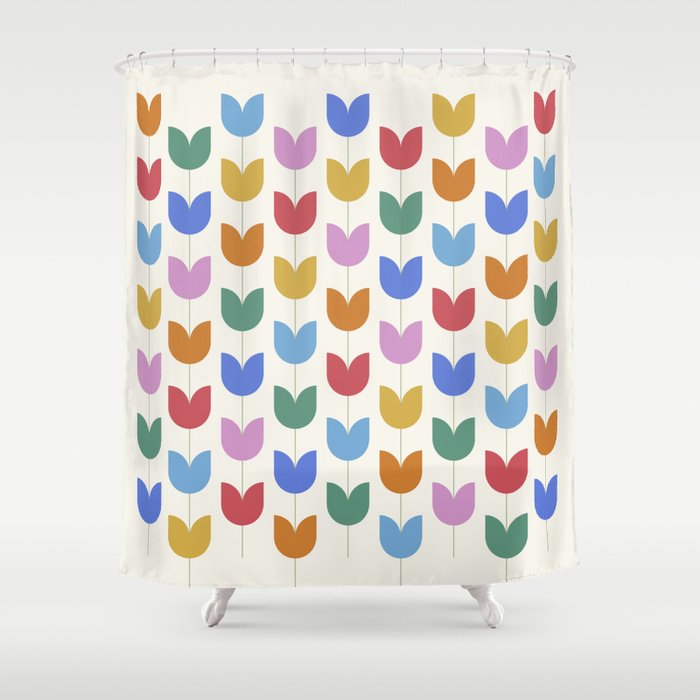 Spring Tulips IX Bright Rainbow Mid Century Flowers Shower Curtain Gallery Image 1