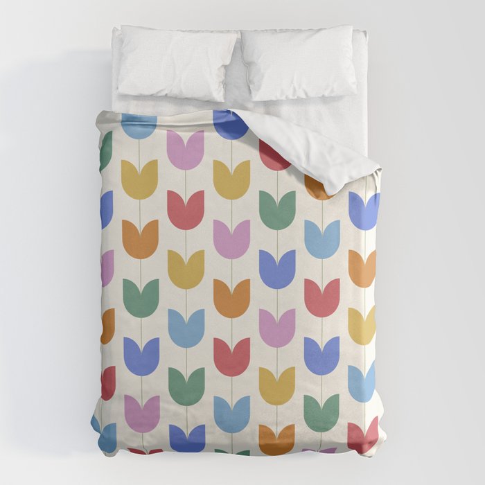 Spring Tulips IX Bright Rainbow Mid Century Flowers Duvet Cover Gallery Image 1