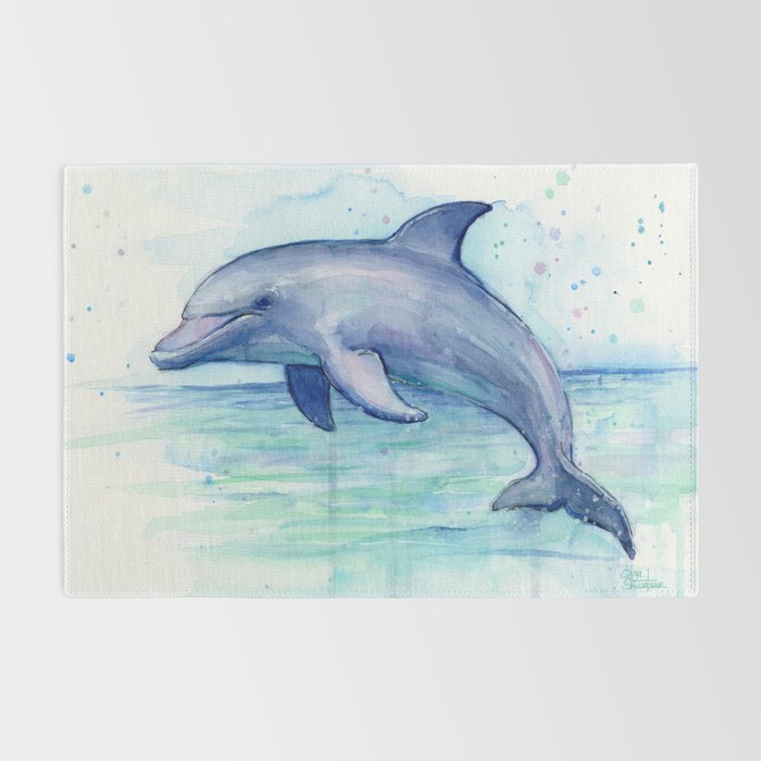 Dolphin Watercolor Sea Creature Animal Rug Gallery Image 2