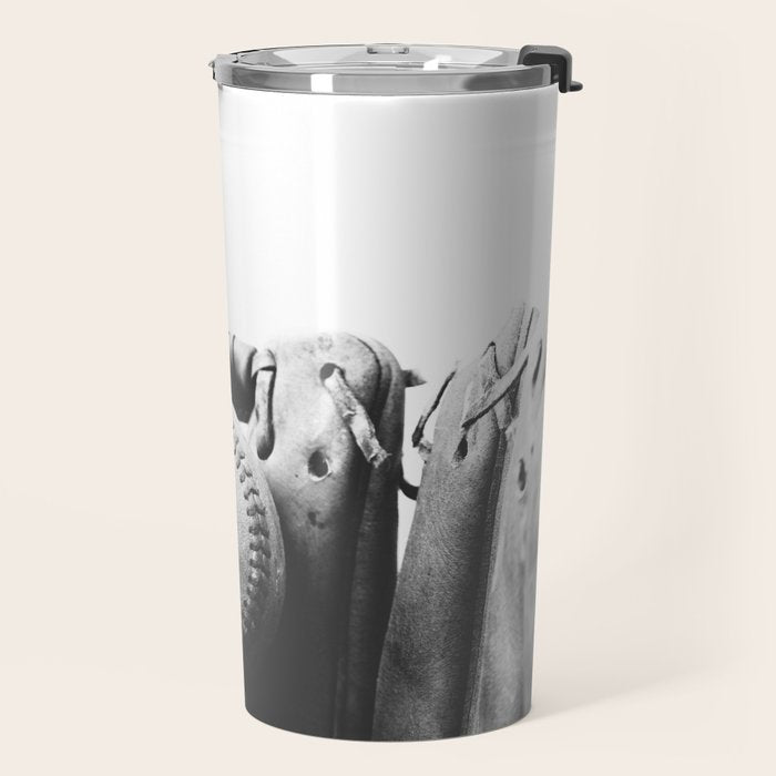 Old retro baseball monochrome ball and glove Travel Mug Gallery Image 2