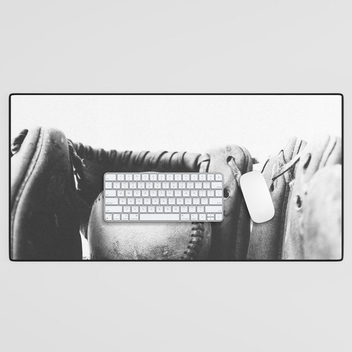 Old retro baseball monochrome ball and glove Desk Mat Gallery Image 1