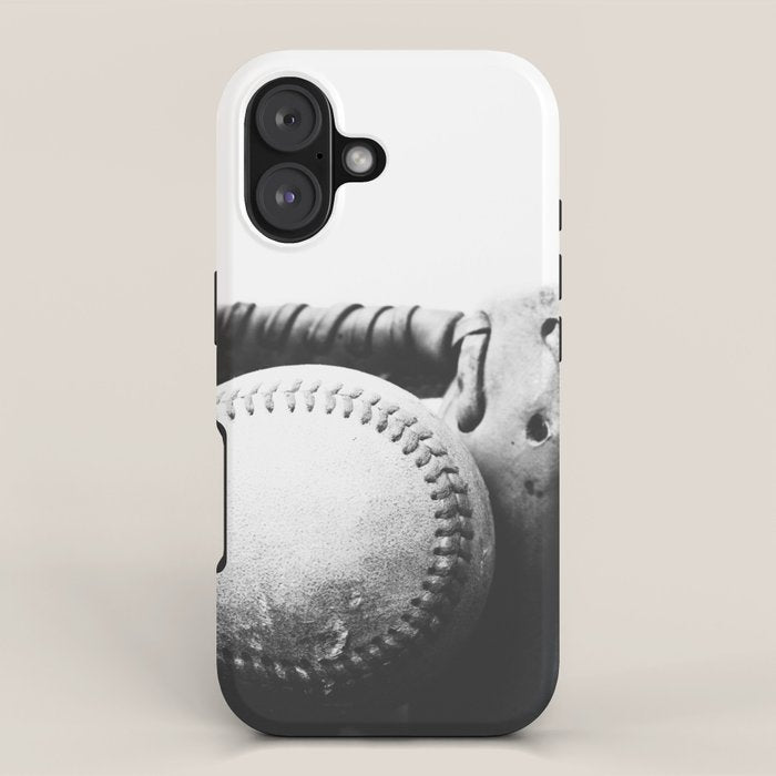 Old retro baseball monochrome ball and glove iPhone Case Gallery Image 1