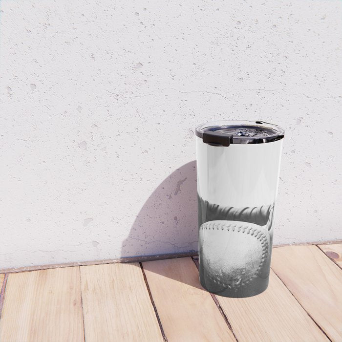 Old retro baseball monochrome ball and glove Travel Mug Gallery Image 4