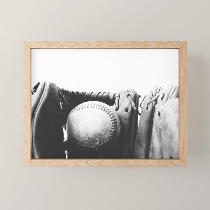 Old retro baseball monochrome ball and glove Mini Art Print Gallery Image 1