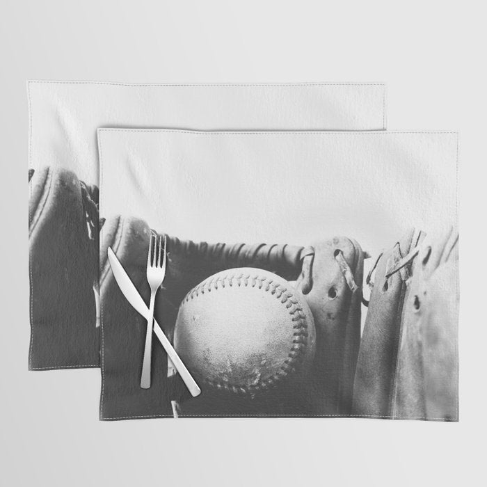 Old retro baseball monochrome ball and glove Placemat Gallery Image 1