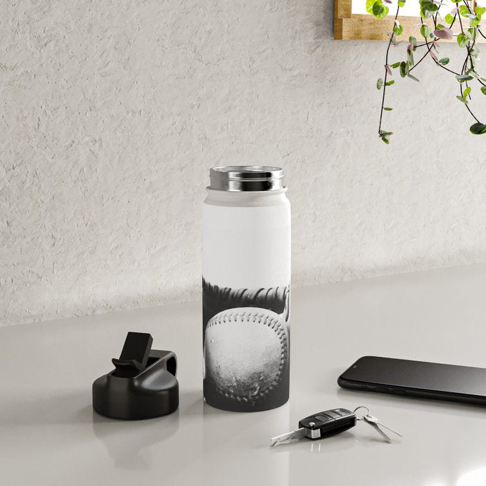 Old retro baseball monochrome ball and glove Water Bottle Gallery Image 4