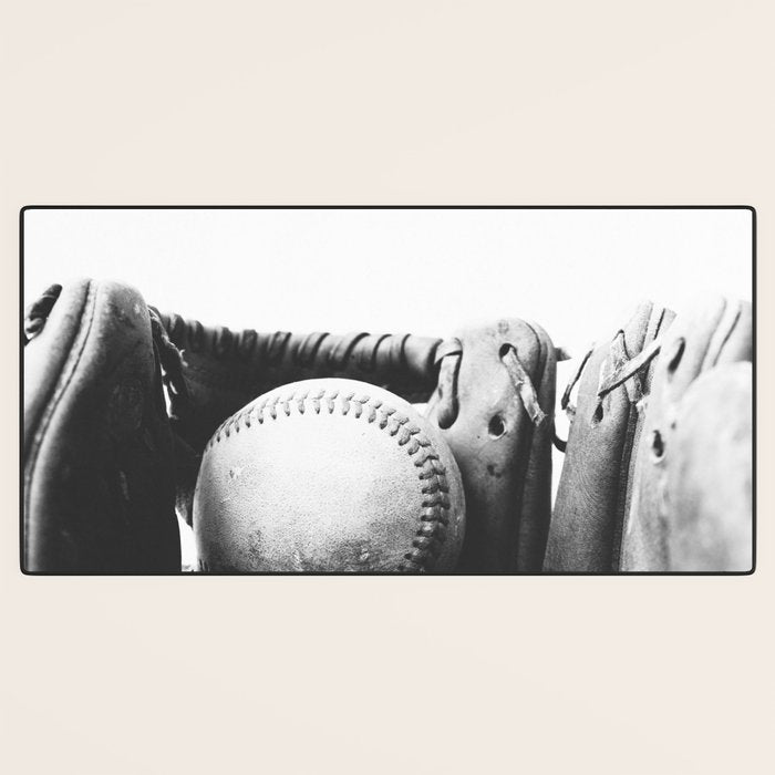 Old retro baseball monochrome ball and glove Desk Mat Gallery Image 3