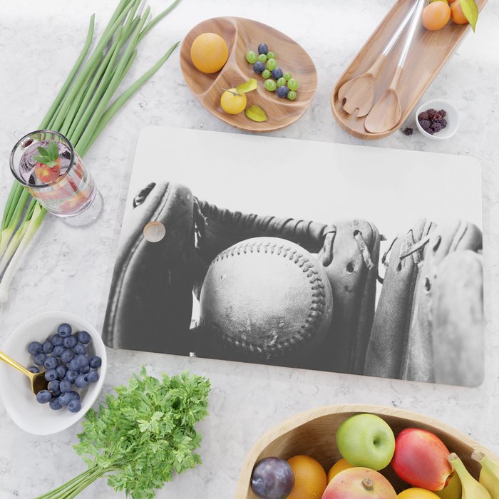 Old retro baseball monochrome ball and glove Cutting Board Gallery Image 2