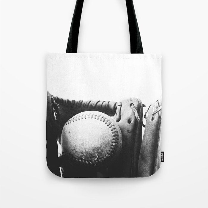 Old retro baseball monochrome ball and glove Tote Bag Gallery Image 1