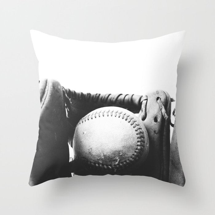 Old retro baseball monochrome ball and glove Throw Pillow Gallery Image 6