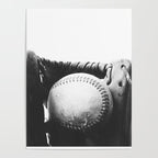 Old retro baseball monochrome ball and glove Poster Gallery Image 4