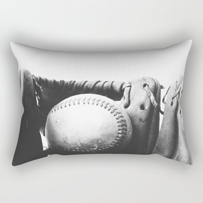 Old retro baseball monochrome ball and glove Rectangular Pillow Gallery Image 2