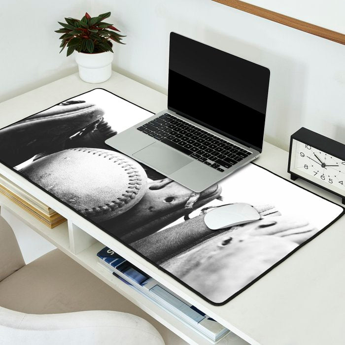 Old retro baseball monochrome ball and glove Desk Mat Gallery Image 2