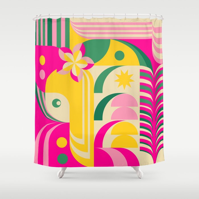 Girl in Tropical Island Shower Curtain Gallery Image 1