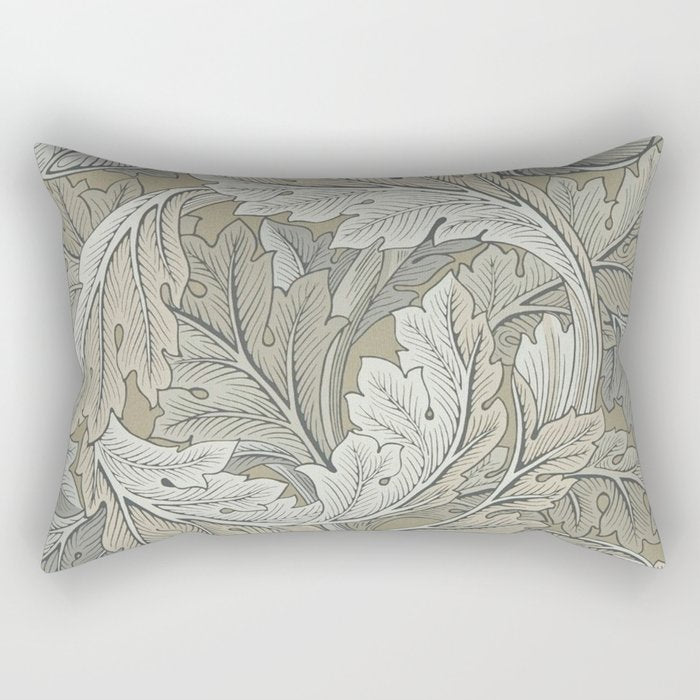 William Morris Acanthus Leaves Manilla Stone Vintage Pattern Rectangular Pillow Gallery Image 2