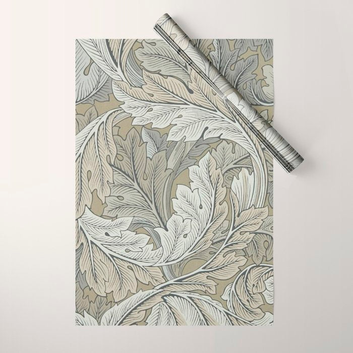 William Morris Acanthus Leaves Manilla Stone Vintage Pattern Wrapping Paper Gallery Image 1