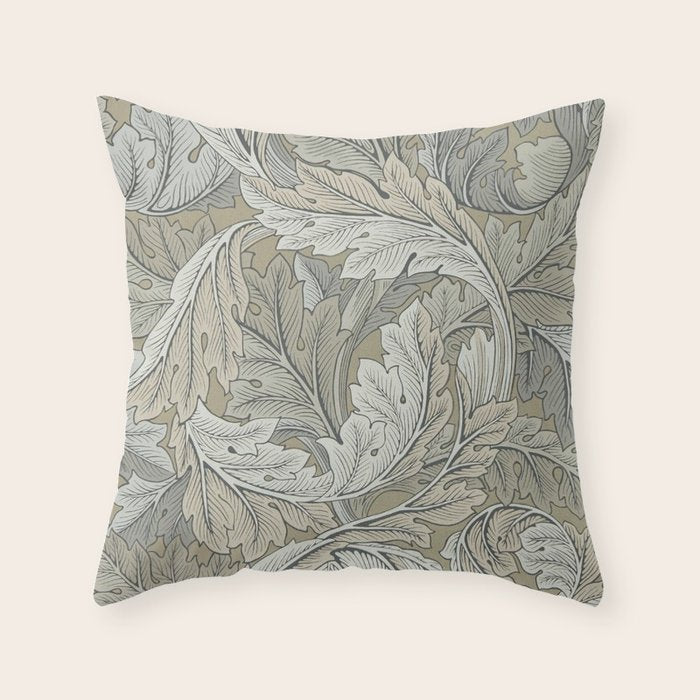 William Morris Acanthus Leaves Manilla Stone Vintage Pattern Throw Pillow Gallery Image 6