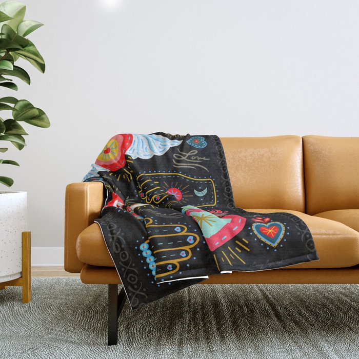 Milagro Love Hearts - Black Throw Blanket Gallery Image 1