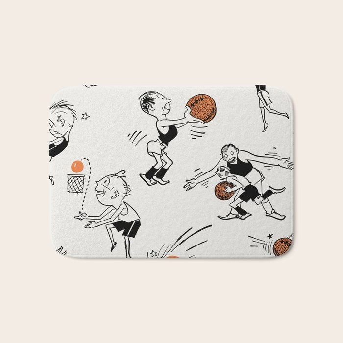 Basketball Fun Comic Illustration Pattern with Balls on Grey Background Bath Mat Gallery Image 1