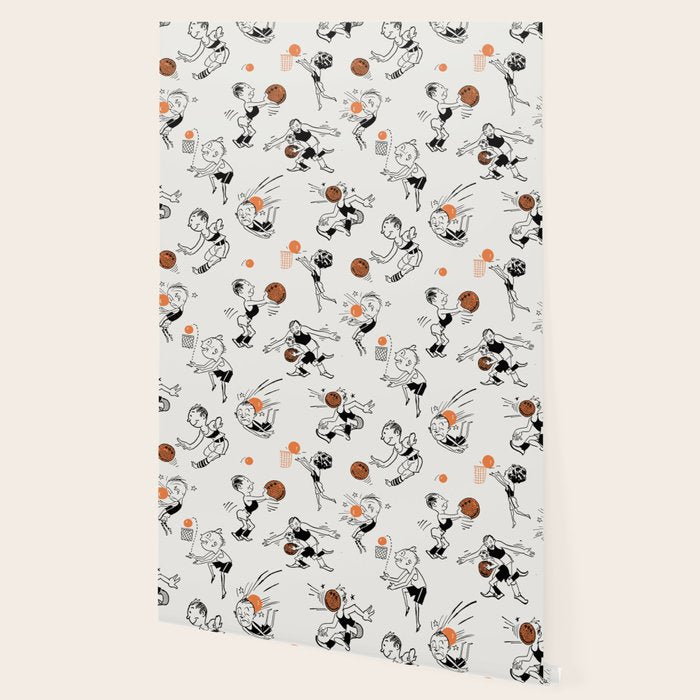 Basketball Fun Comic Illustration Pattern with Balls on Grey Background Wallpaper Gallery Image 2